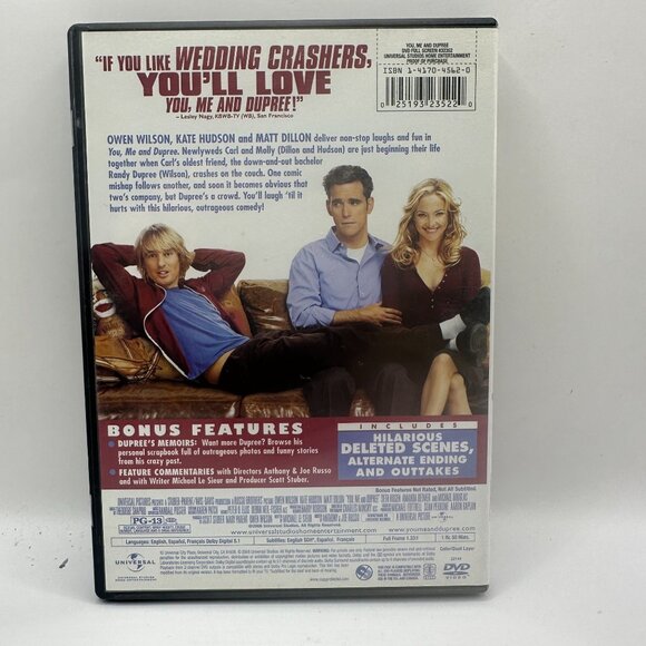 You Me And Dupree DVD Full Screen Owen Wilson Kate Hudson Matt Dillon - Picture 2 of 3